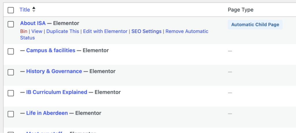 The SEO Settings button on a page