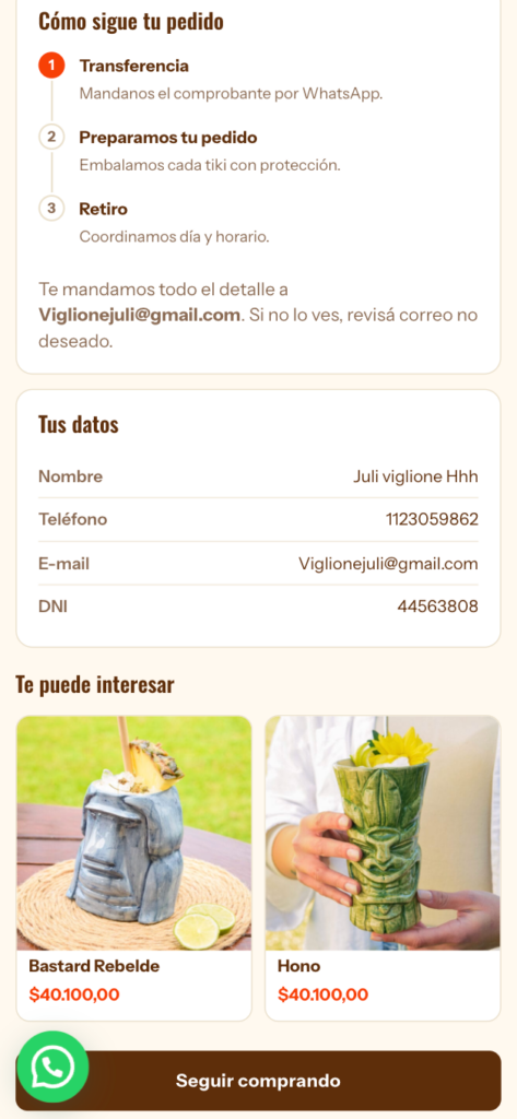 Thank-you page with a confirmed payment